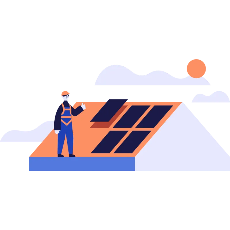 Installateur auf Dach mit Solarmodulen
